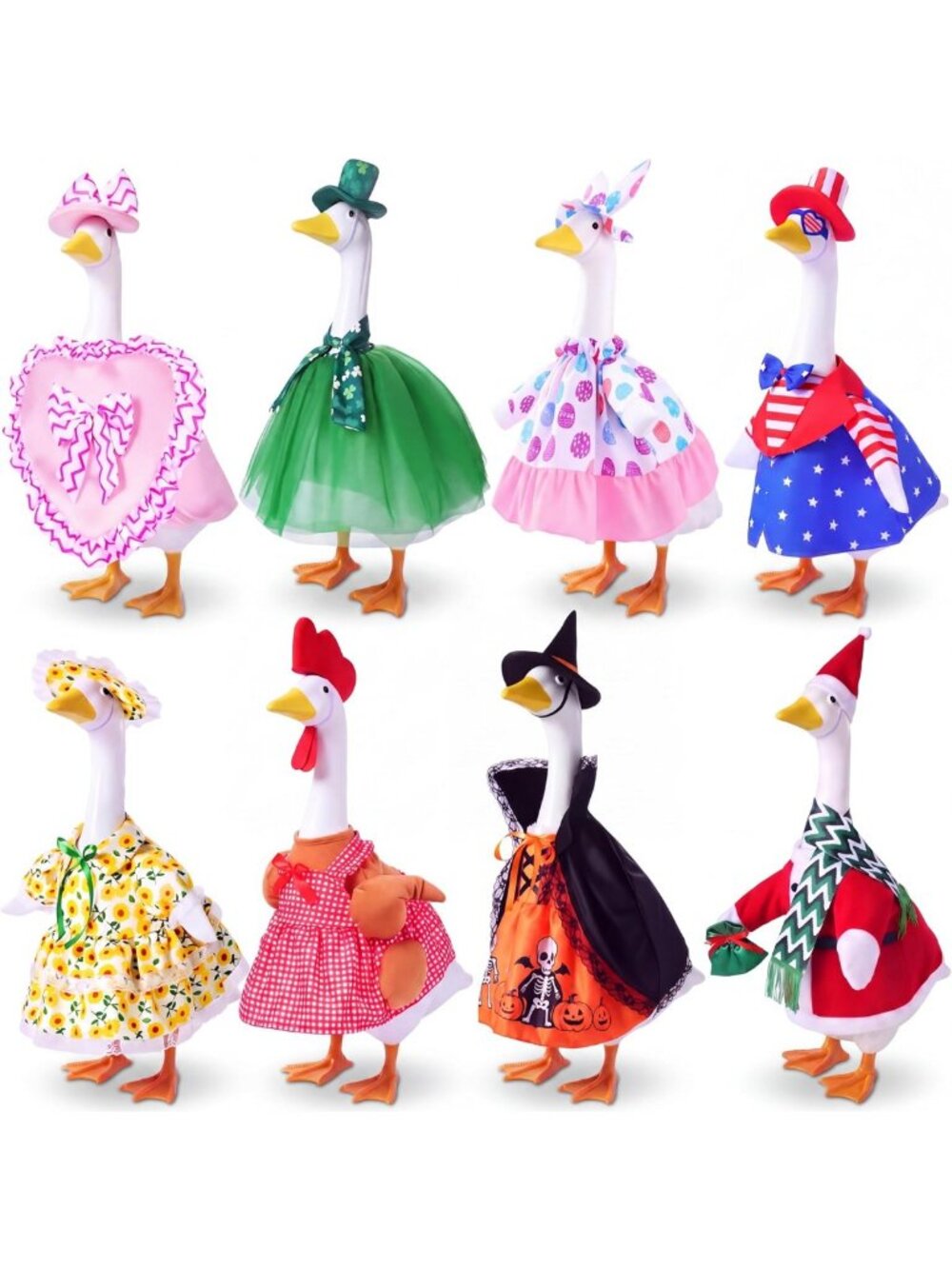8-Piece Holiday Goose Outfit Set for All Seasons - 23-Inch Decorative Statue